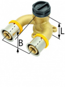 Тройник настенный латунный типа U с ушками с РВ KAN-THERM Press  16 Rp1/2" L=41 мм