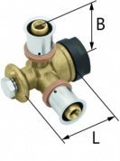 Тройник настенный латунный угловой с РВ с заглушкой KAN-THERM Press  16 Rp1/2" L=41 мм